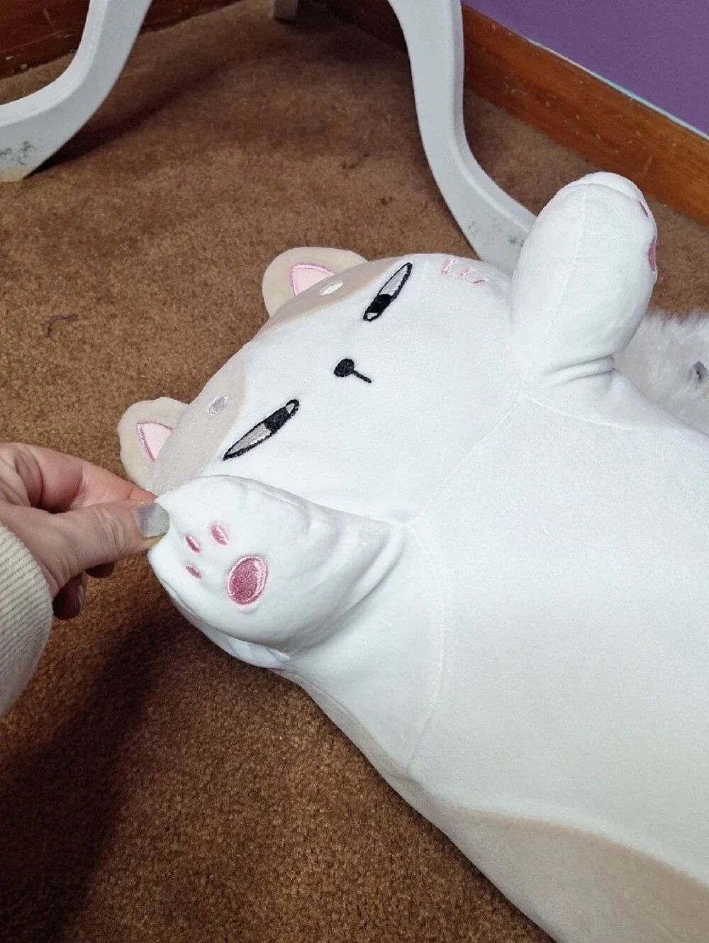 Plush Long Cat Body Pillow - White & Tan